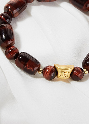 Vòng đá mắt hổ nâu đỏ phối thỏi vàng bạc mạ vàng 24K Ngọc Quý Gemstones