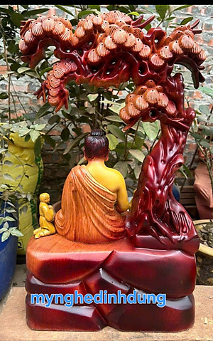 TƯỢNG PHẬT THÍCH CA NGỒI GỐC CÂY TÙNG BẰNG GỖ HƯƠNG ĐÁ TÔ LÀM MẦU GIẢ CỔ KT 50×31×15CM