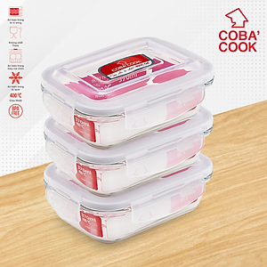 Bộ Hộp Đựng Cơm Thủy Tinh 3 Hộp Kèm Túi Vải Giữ Nhiệt