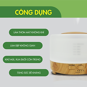 Combo 3 Chai Tinh Dầu TOKI MORI Sả Chanh + Cam Ngọt + Bạc Hà kèm Máy Xông Tinh Dầu/Máy Khuếch Tán Hình Trụ Vân Gỗ Đèn Led Có Remote Điều Khiển Từ Xa