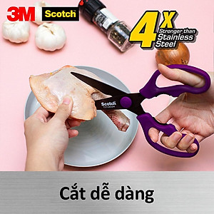 Kéo nhà bếp Scotch 3M tay cầm màu tím cao cấp có thể tháo rời, lưỡi kéo sắc bén, chống gỉ sét, kháng khuẩn KS-DT, Purple