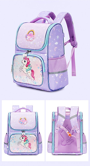 Balo chống gù cho bé gái đi học cặp sách học sinh tiểu học form hộp vải chống nước bền đẹp 63201