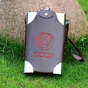 Bình Inox Đựng Rượu AZO CCCP Truyền Thống Dung Tích 2.0L Dày 0,6 ly - 64OZ ( Loại 1 ), Kèm Bao Da Phong Cách.