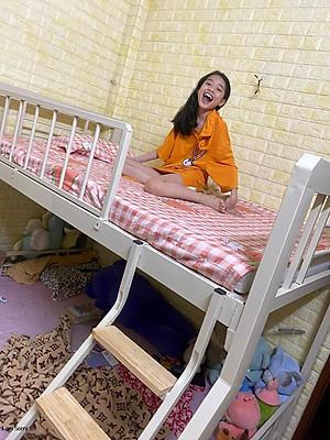 Giường sắt 2 tầng hộp vuông sắt 4x8 màu kem kích thước từ (1M2 X 1M4, 1M2 X 1M6, 1M4 X 1M6)