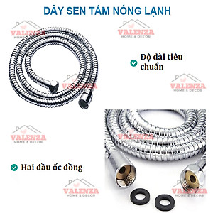 Bộ sen tắm nóng lạnh Valenza 1404 chất liệu đồng mạ crom kèm đầy đủ bát sen tắm tăng áp, dây sen tắm inox, cài sen, chân sen-Nước chảy mạnh