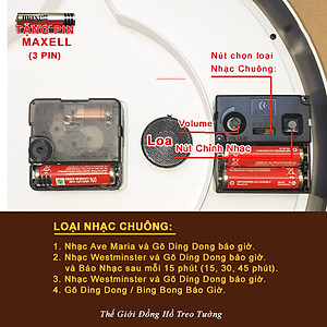 Đồng hồ NHẠC CHUÔNG BÁO GIỜ WESTMINSTER – Báo Nhạc 15 phút – Nghỉ Đêm – Máy Kim Trôi EASTAR Nhật – Mặt Tròn Số Nổi 3D - Tặng Pin Maxell - Bảo Hành 1 Năm