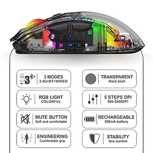 Chuột Led Không Dây Bluetooh Pin sạc XYH20 trong suốt , Chống ồn , đa kết nối nhiều thiết bị hàng nhập khẩu