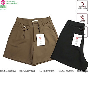 Quần short nữ Hiền Trần BOUTIQUE túi nắp lệch cạp cao short ống rộng phong cách cá tính trẻ trung