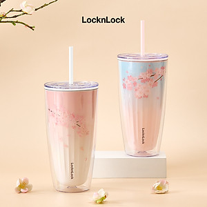 Ly nhựa 2 lớp Cherry Blossom Double wall Cold Cup LocknLock HAP522 - Kèm ống hút - Dung tích 750ml
