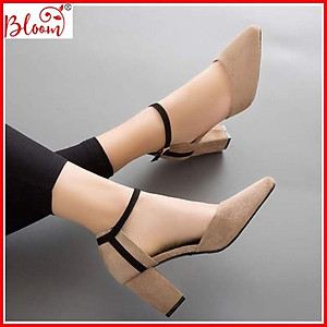 Giày cao gót nữ 7p YUKIBLOOM đế vuông da lộn bít đầu BG01