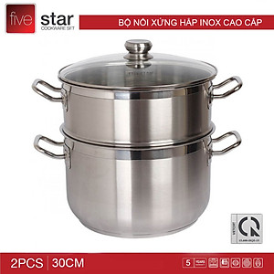 Bộ Nồi Xửng Hấp Fivestar 3 Đáy 26/28/30/32cm Chất Liệu Inox 430 Sáng Bóng, Bền Tốt, Ít Bị Oxy Hóa - Hàng Chính Hãng