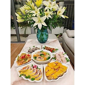 Bộ Bát Đĩa Gốm Sứ Cao Cấp, Hoa Mặt Trời Thắp Hương, Cúng Gia Tiên Hoa Thủy Tiên Full Set Đĩa 1 Tô + 6 Đĩa To LOẠI 1 - HÀNG CHÍNH HÃNG MINIIN