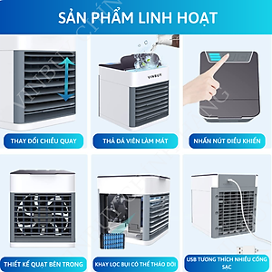 Quạt điều hòa mini hơi nước làm mát không khí nhỏ gọn để bàn, nhiều chế độ làm mát, có khay chứa đá, công suất lớn, quạt êm không gây tiếng ồn - Hàng chính hãng - VinBuy