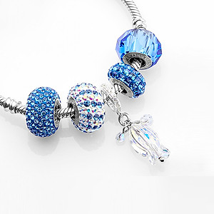 Lắc Tay Tropicana Phối Charm Swarovski Pha Lê Màu Xanh Dương