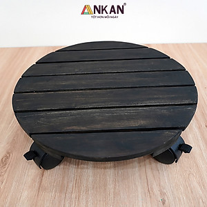 Đế Lót Chậu Cây Có Bánh Xe Thương Hiệu ANKAN, Đế Để Chậu Cây Cảnh, Có Bánh Xe, Mặt Tròn Bằng Gỗ Tràm, Màu Đen Đường Kính 35 Cm, Tải Trọng 80kg, Thích Hợp Để Đặt Chậu Cây Trong Nhà, Ngoài Trời, Tiện Lợi Di Chuyển