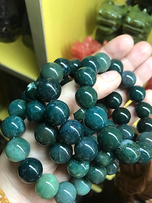 VÒNG TAY PHONG THUỶ ĐÁ CASIDON SIZE 14ly MÀU XANH ĐẬM NHẠT NAM Mệnh THUỶ MỘC HOẢ ĐÁ TỰ NHIÊN 