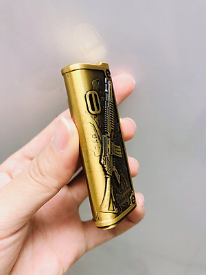 Hột quẹt bật lửa khè khắc nổi hình súng kim loại nguyên khối - xài gas