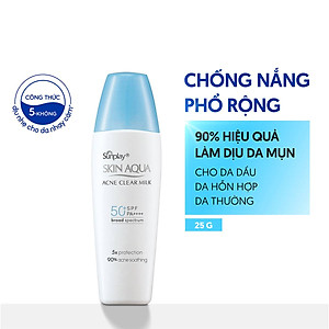 Kem chống nắng Skin Aqua cho da mụn, dạng sữa dùng hàng ngày Sunplay Skin Aqua Acne Clear Eco Việt Nam SPF 50, PA++++ 25g