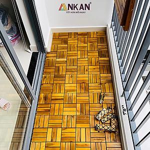 Combo 9 Ván Sàn Gỗ Tự Nhiên Màu Nâu Vàng, Vỉ Gỗ Lót Sàn Ban Công, Sân Vườn, Hồ Bơi, Phòng Spa, Siêu Bền, Chịu Nước Tốt, Chống Trơn Trượt, Tiêu Chuẩn Xuất Khẩu