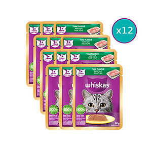 [Combo 12 Gói] Thức Ăn Cho Mèo WHISKAS 1+ years Vị Cá Ngừ 80g/Gói