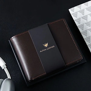 Bóp nam da bò - Ví da Nappa cao cấp tặng kèm hộp và túi sang trọng - Alpha 001