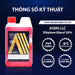 Nước Làm Mát Động Cơ Màu Đỏ AISIN Long Life Coolant 20% 1 Lít LCPM20A1LR - Nhập Khẩu Chính Hãng
