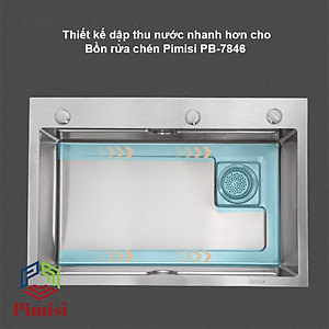 Chậu Rửa Bát Inox 1 Hố To Pimisi PB-7846 Luxury Làm Từ Thép Không Gỉ Inox Cao Cấp Kiểu Ngăn Lớn 1 Hộc, Kèm 1 Khay Bồn Rửa Chén Nhỏ Đơn Phụ Gác Chậu -  Tháo Rời Với Đầy Đủ Phụ Kiện Xi Phông, Gắn Được Cả Bán Âm - Dương Bàn Đá Bếp | Hàng Chính Hãng