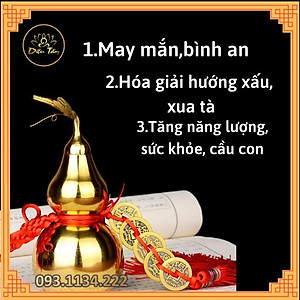 Hồ lô phong thuỷ bằng đồng sức khoẻ trường thọ, xua tan khí xấu có dây đồng xu ngũ đế may mắn
