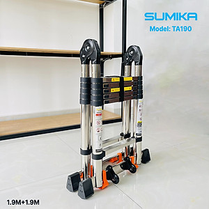 Thang Inox rút đôi SUMIKA TA190 - rút chữ A cao 1.9m, rút chữ I cao 3.8m, tải trọng 300kg