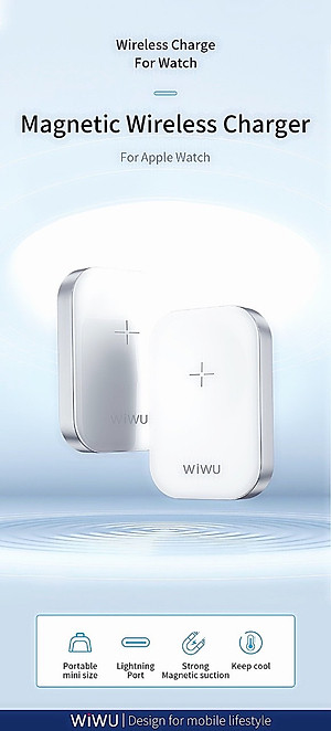 Sạc Không Dây Wiwu Wiwu Wireless Charge M16 Dành Cho Đồng Hồ Thông Minh Sạc Nhanh, Hấp Phụ Từ Tính Mạnh - Hàng Chính Hãng