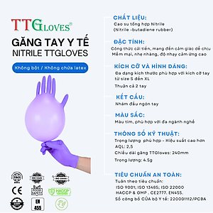 Găng Tay Cao Su Y Tế Size S Không Bột Nitrile TTGLOVES Màu Tím (100 Chiếc)