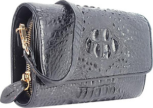 Túi Đeo Nữ Da Cá Sấu Huy Hoàng HT6255 (12 x 21 cm) - Đen