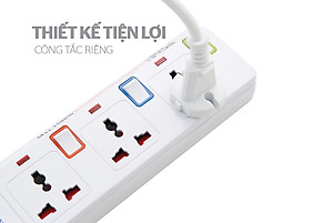 Ổ cắm điện Sunhouse SHE-OC2-5RD, Công suất 2500W, Dây dài 4,5m, Công tắc riêng biệt cho từng ổ, Bảo hành 12 tháng