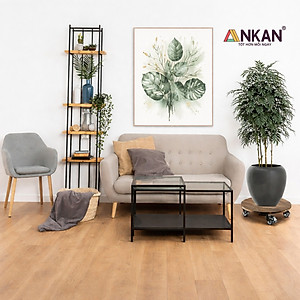 Đế Lót Chậu Cây Có Bánh Xe ANKAN - Hình Tròn D30cm, Gỗ Tràm Bông Cao Cấp, Chịu Tải 120kg (Màu Xám Đen)