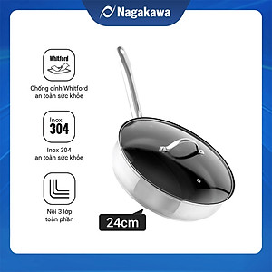 Chảo chống dính inox đa lớp Nagakawa Aki NAG04 - Dùng trên mọi loại bếp - Hàng chính hãng