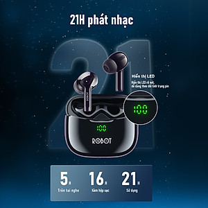 Tai Nghe Bluetooth ROBOT Airbuds T30 Plus Thiết Kế In-Ear Chống Nước Hàng Chính Hãng
