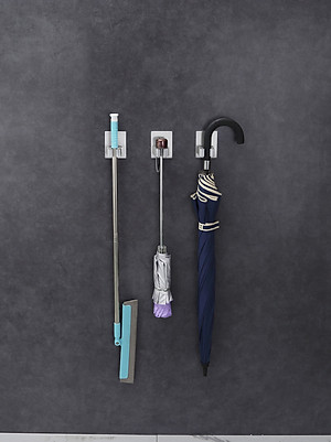 Combo 2 móc treo cán chổi dán tường inox 304 Hobby home decor CV-2 có keo dán