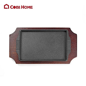 Chảo gang, đĩa gang chống dính kèm đế gỗ hình oval và hình chữ nhật