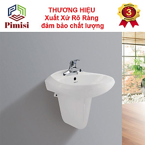 Vòi lavabo nóng lạnh Pimisi cho chậu rửa mặt 3 lỗ (2 chân) bằng đồng thau - mạ crom, niken sáng bóng dùng trong nhà tắm - điều chỉnh nước bằng gật gù nóng lạnh gắn trên bồn chậu rửa mặt treo tường đầy đủ phụ kiện xi phông và dây cấp nước | Hàng chính hãng