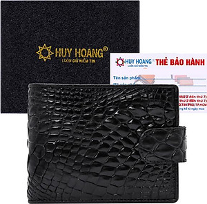 Ví Nam Da Cá Sấu Nút Bấm Huy Hoàng HT2216 (12.5 x 10 cm) - Đen