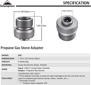 Phụ kiện đầu chuyển bình gas Campingmoon Z20