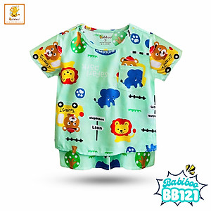 Đồ bộ bé trai Babiboo đồ bộ ngắn tay vải tole mát mẻ, họa tiết dễ thương BB121