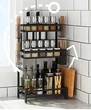 Kệ gia vị chữ E cao cấp VANDO bằng thép carbon chống gỉ, chống xước, kệ đựng chai lọ gia vị đa năng, kệ để đồ nhà bếp gọn gàng, sang trọng