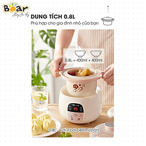 Nồi Nấu Chậm 0,8L Bear SUBE001 Đa Năng Nấu Cháo, Chưng Yến Bản Quốc Tế - Hàng Chính Hãng
