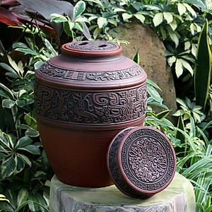 Chum sành ngâm rượu đắp nổi hoa văn cổ 10L gốm sứ Bát Tràng (bình rượu, bình ngâm rượu, chum ngâm rượu)
