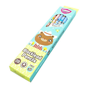 Hộp 12 Bút Chì Gỗ 2B Blacklead Pencil + Chuốt Chì - Masterart Happy Life (Mẫu Màu Giao Ngẫu Nhiên)