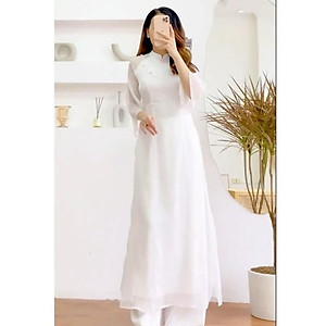 Áo Dài Cách Tân Đính Hoa Ngực Thiết Kế Chính Hãng Nguyễn Phan, Áo Dài Nữ 4 Tà Tay Loe Nữ Tính