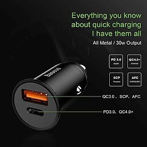 Tẩu sạc trên ô tô Baseus 2 cổng (USB +Type) sạc nhanh Q.C 4.0 30W c- Hàng Chính Hãng