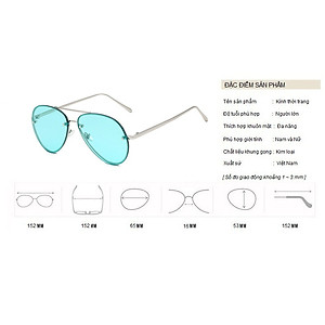 Kính Mát, Kính Râm Nam Nữ, Mắt Phi Công Gọng Khoan Càng Kim Loại Vàng, Xanh Ngọc, Nâu Trà, Mắt Phẳng Hàn Quốc, Tặng Hộp Khăn Và Phụ Kiện - BLUE LIGHT