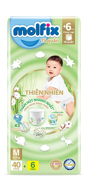 Tã/bỉm quần Molfix Thiên nhiên Jumbo M (6kg - 11kg) - Gói 40+6 miếng